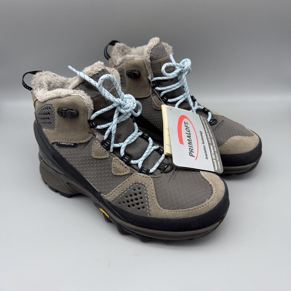 New Balance Boots Womens Size 7 Gray Primaloft 1000 Vibram Faux Fur Hiking
